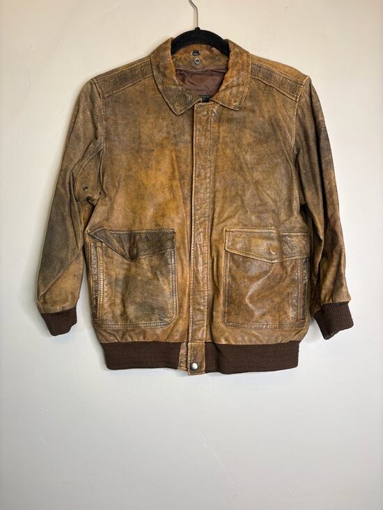 Saks Fifth Avenue Jackets & Blazers - VTG Saks Fifth Avenue Leather Bomber Jacket Brown Size 20 Full Zip Pilot Flight